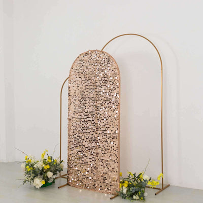 Sparkly Rose Gold Big Payette Sequin Fitted Chiara Backdrop Stand Cover for Round Top Wedding Arch - 6ft