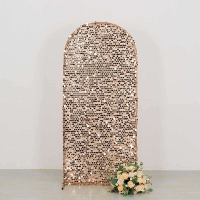 Sparkly Rose Gold Big Payette Sequin Fitted Chiara Backdrop Stand Cover for Round Top Wedding Arch - 6ft