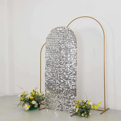 Sparkly Silver Big Payette Sequin Fitted Chiara Backdrop Stand Cover for Round Top Wedding Arch - 6ft