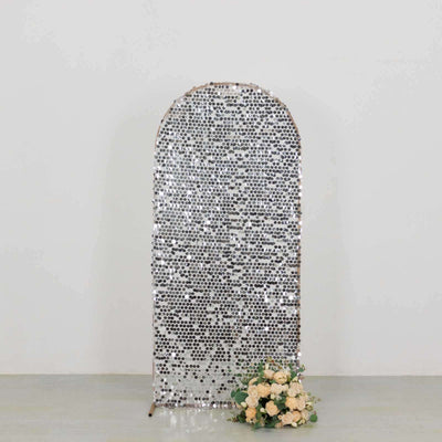 Sparkly Silver Big Payette Sequin Fitted Chiara Backdrop Stand Cover for Round Top Wedding Arch - 6ft