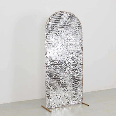 Sparkly Silver Big Payette Sequin Fitted Chiara Backdrop Stand Cover for Round Top Wedding Arch - 6ft