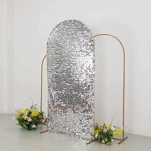 Sparkly Silver Big Payette Sequin Fitted Chiara Backdrop Stand Cover for Round Top Wedding Arch