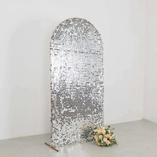 Sparkly Silver Big Payette Sequin Fitted Chiara Backdrop Stand Cover for Round Top Wedding Arch