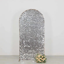 Sparkly Silver Big Payette Sequin Fitted Chiara Backdrop Stand Cover for Round Top Wedding Arch