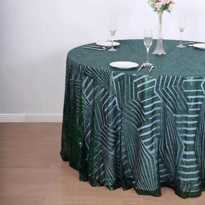 Sequin Round Tablecloth 120" Hunter Emerald Green with Diamond Glitz Design - Seamless Table Topper
