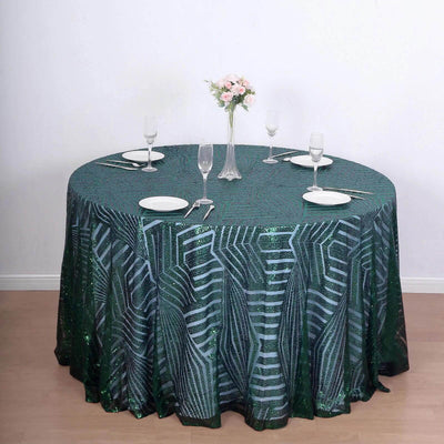 Sequin Round Tablecloth 120" Hunter Emerald Green with Diamond Glitz Design - Seamless Table Topper