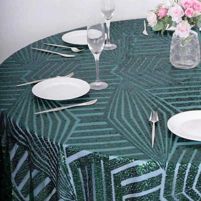 Sequin Round Tablecloth 120" Hunter Emerald Green with Diamond Glitz Design - Seamless Table Topper