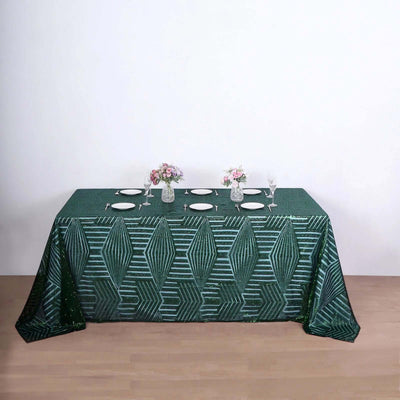 Sequin Rectangle Tablecloth 90"x132" Hunter Emerald Green with Diamond Pattern Design - Seamless Shimmering Decor Table Topper