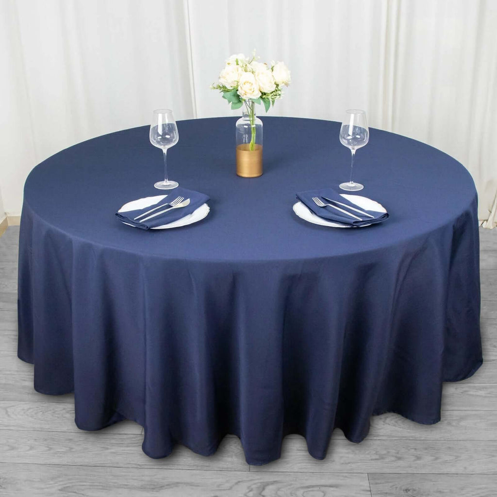 Navy Blue Polyester Round Tablecloth 108 In | eFavormart.com