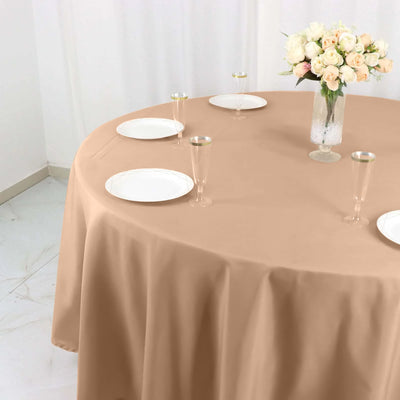Polyester Round Tablecloth 108" Nude - Durable and Stain-Resistant for Easy Maintenance
