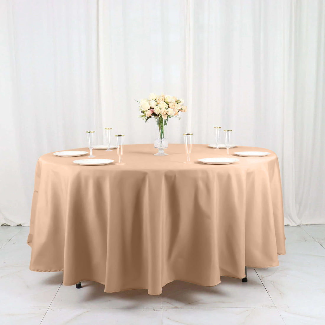 108 Inch Size Nude Polyester Round Tablecloth