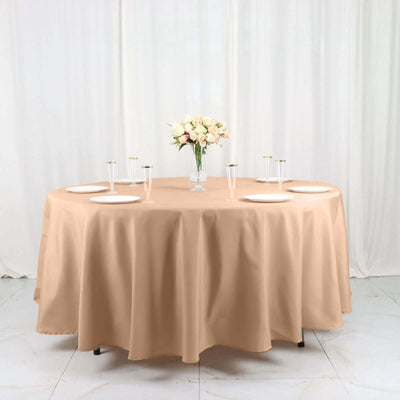 Polyester Round Tablecloth 108" Nude - Durable and Stain-Resistant for Easy Maintenance