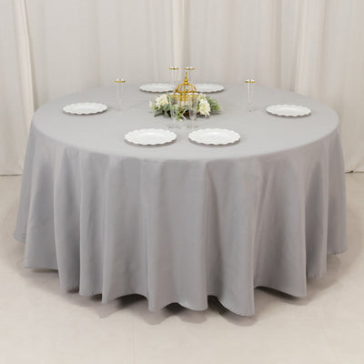 Premium Polyester Round Tablecloth 108" Silver - 220GSM Wrinkle-Resistant & Durable Table Cover