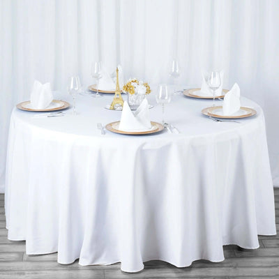 Premium Polyester Round Tablecloth 108" White - 220GSM Wrinkle-Resistant and Durable Table Cover for Weddings & Events
