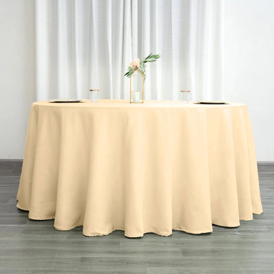 Polyester Round Tablecloth 120" Beige - Durable & Seamless Table Cover