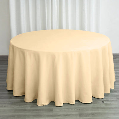 Polyester Round Tablecloth 120" Beige - Durable & Seamless Table Cover