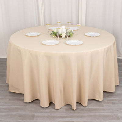 Premium Polyester Round Tablecloth 120" Beige - Seamless 220GSM Table Cover
