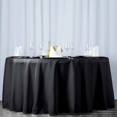 Premium Polyester Round Tablecloth 120" Black - Seamless 220GSM Wrinkle-Resistant & Durable Table Cover