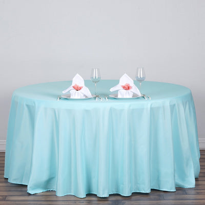 Polyester Round Tablecloth 120" Light Blue - Durable & Seamless Table Cover