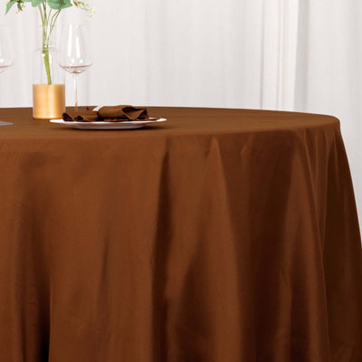 Polyester Round Tablecloth 120" Cinnamon Brown - Durable & Seamless Table Cover