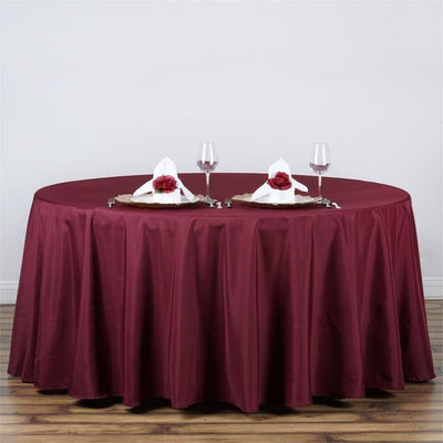 Polyester Round Tablecloth 120" Burgundy - Durable & Seamless Table Cover