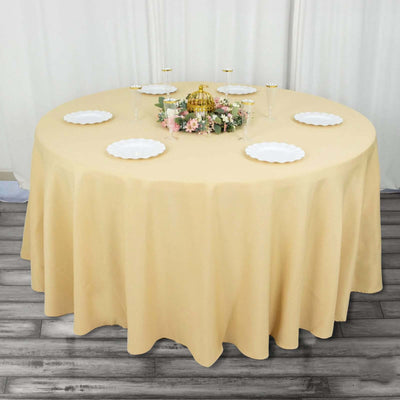 Premium Polyester Round Tablecloth 120" Champagne - Seamless 220GSM Table Cover