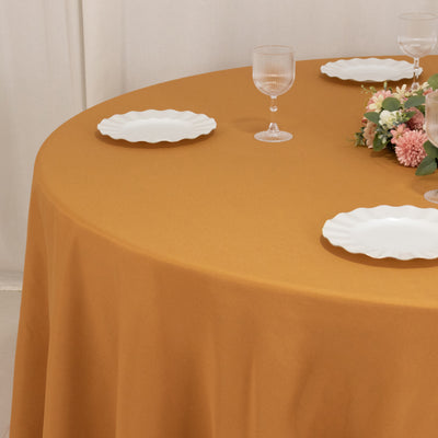 Premium Polyester Round Tablecloth 120" Gold - Seamless 220GSM Wrinkle-Resistant & Durable Table Cover