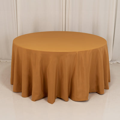 Premium Polyester Round Tablecloth 120" Gold - Seamless 220GSM Wrinkle-Resistant & Durable Table Cover