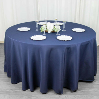 Premium Polyester Round Tablecloth 120" Navy Blue - Seamless 220GSM Table Cover
