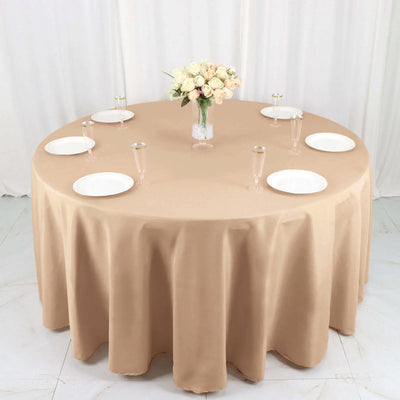 Polyester Round Tablecloth 120" Nude - Durable & Seamless Table Cover