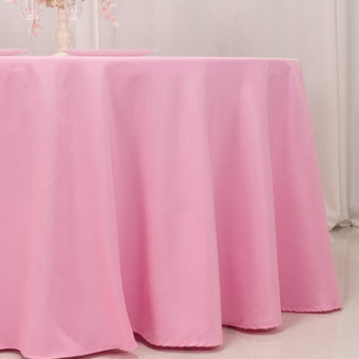Premium Polyester Round Tablecloth 120" Pink - Seamless 220GSM Table Cover