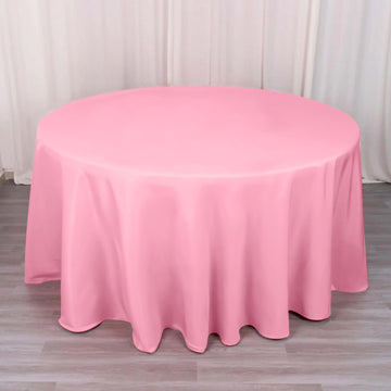 Pink Seamless Premium Polyester Round Tablecloth 220GSM 120" for 5 Foot Table With Floor-Length Drop