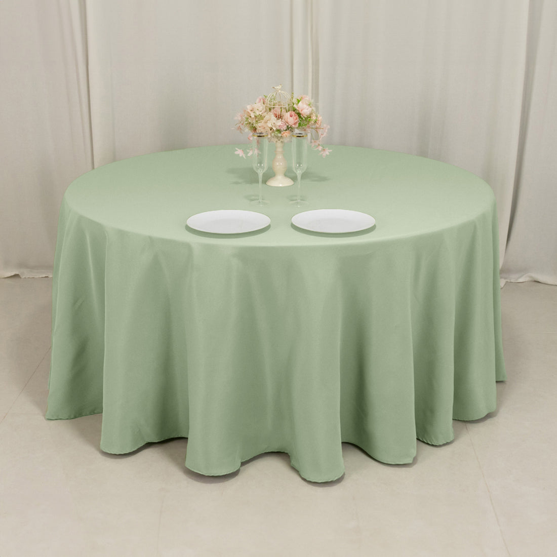 Sage Green Seamless Premium Polyester Round Tablecloth 220GSM for 5 Foot Table