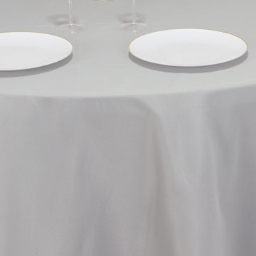 <h3 style="margin-left:0px;"><strong>Durable Silver Seamless Premium Polyester Round Tablecloth</strong>