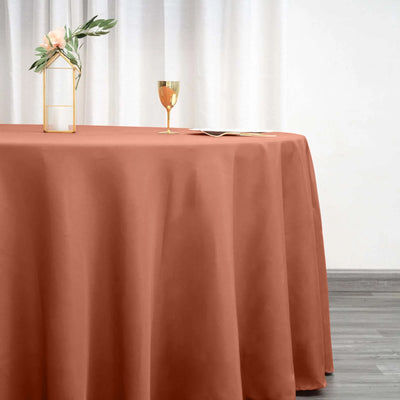 Polyester Round Tablecloth 120" Terracotta (Rust) - Durable & Seamless Table Cover