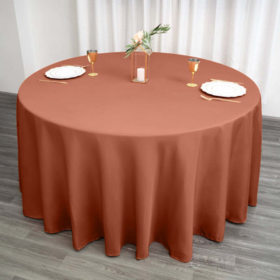 Polyester Round Tablecloth 120" Terracotta (Rust) - Durable & Seamless Table Cover