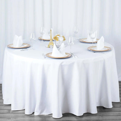 Premium Polyester Round Tablecloth 120" White - Seamless 220GSM Wrinkle-Resistant & Durable Table Cover