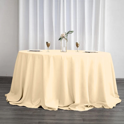 Polyester Round Tablecloth 132" Beige - Seamless Finish Table Cover