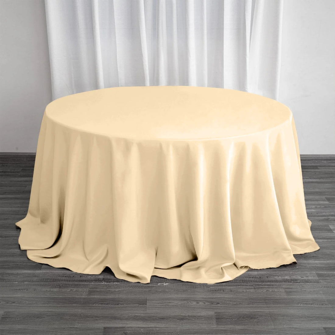Beige Seamless Polyester Round Tablecloth 132inch