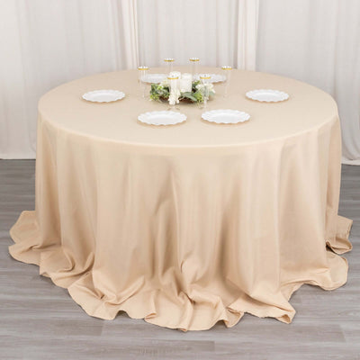 Premium Polyester Round Tablecloth 132" Beige - Seamless 220GSM Table Cover