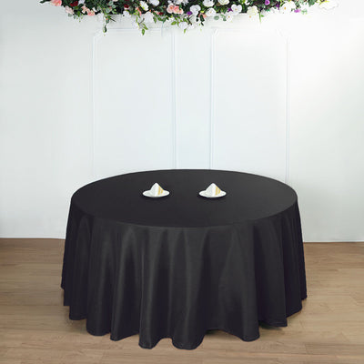Polyester Round Tablecloth 132" Black with Seamless Finish - Sophisticated Decor for Upscale Occasions