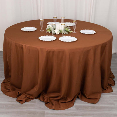 Polyester Round Tablecloth 132" Cinnamon Brown - Seamless Finish Table Cover