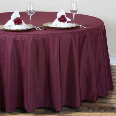 Polyester Round Tablecloth 132" Burgundy - Seamless Finish Table Cover