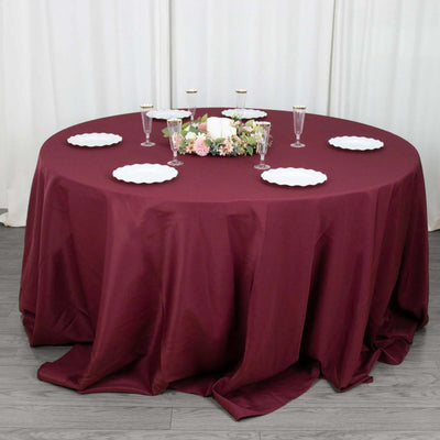 Premium Polyester Round Tablecloth 132" Burgundy - Seamless 220GSM Table Cover