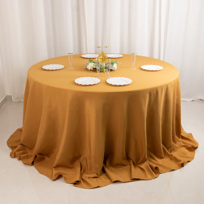 Premium Polyester Round Tablecloth 132" Gold - Seamless 220GSM Wrinkle-Resistant & Durable Finish