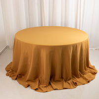 Gold Seamless Premium Polyester Round Tablecloth 220GSM 132" for 6 Foot Table With Floor-Length Drop