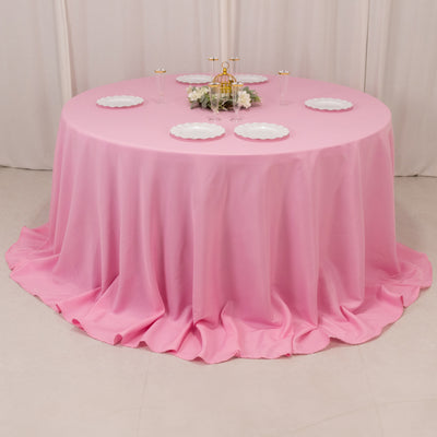 Premium Polyester Round Tablecloth 132" Pink - Seamless 220GSM Table Cover