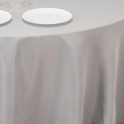 Premium Polyester Round Tablecloth 132" Silver - Seamless 220GSM Table Cover