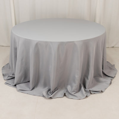 Premium Polyester Round Tablecloth 132" Silver - Seamless 220GSM Table Cover