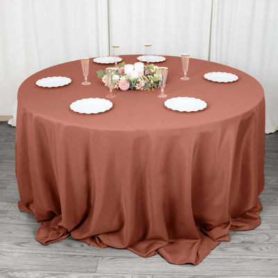 Premium Polyester Round Tablecloth 132" Terracotta (Rust) - Seamless 220GSM Table Cover